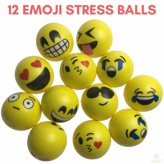 12 EMOJI FACE STRESS BALLS Hand Relief Squeeze Tension Reliever Soft Smiley 70mm – view 2
