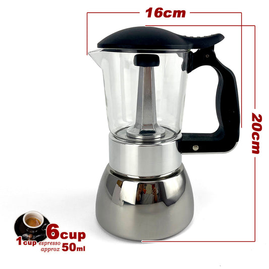 Borosilicate Glass Stainless Steel Moka Pot Coffee Maker Italian Espresso 6Cups – view 2