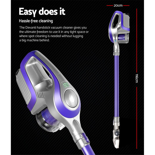 Devanti Stick Vacuum Cleaner Bagless Cordless 150W Purple – view 2