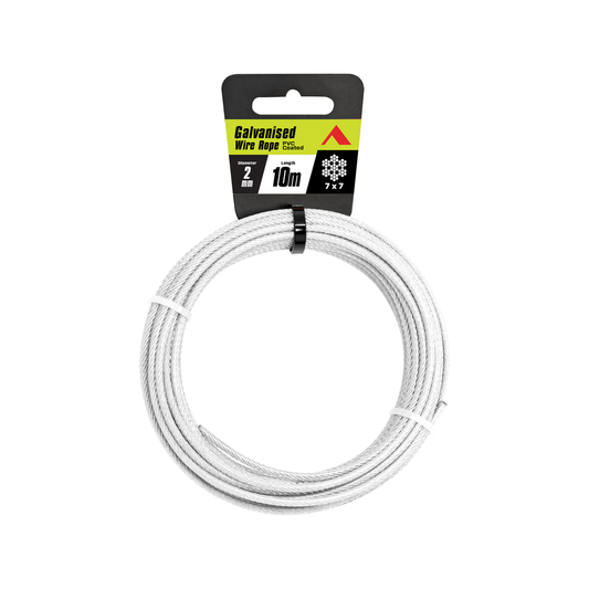 Pinnacle 2mm Galvanised PVC Coated Wire Rope 10m Durable UV Stabilised - Auzzistore