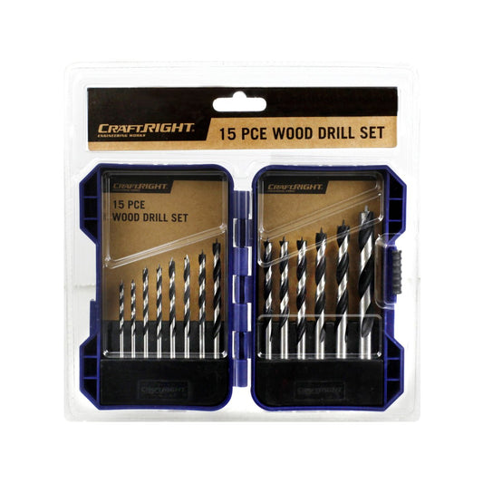Craftright 15 Piece Wood Drill Set - Metric Sizes - Precision Ground - Carbon Steel - Auzzistore
