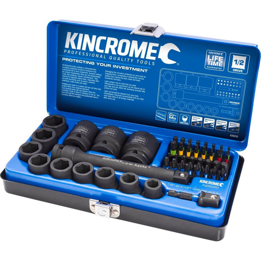 Kincrome 1/2" Impact Socket Set 47 Piece - Metric - Cr-Mo Steel - Blue - Auzzistore