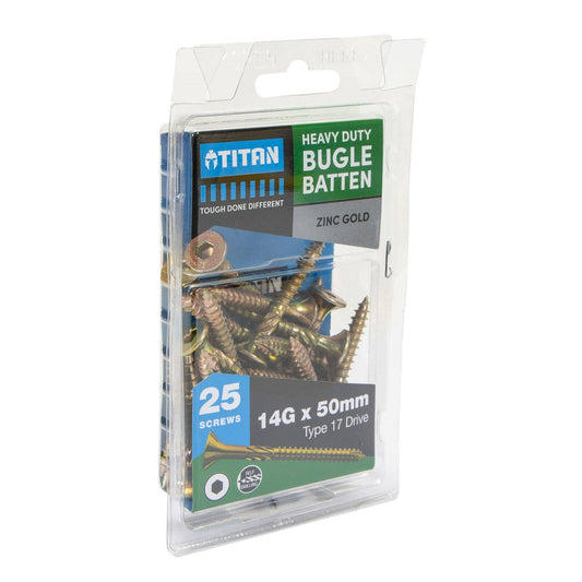 Titan 14g Gold Bugle Batten Screw 25 Pack - 50mm - Zinc - Corrosion Resistant – view 2 - Auzzistore
