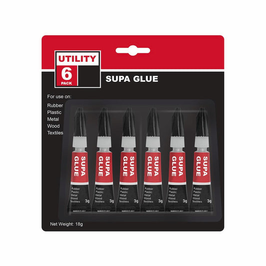 Utility Super Glue 6 Pack - Instant Strong Bond - 3g - Dries Clear