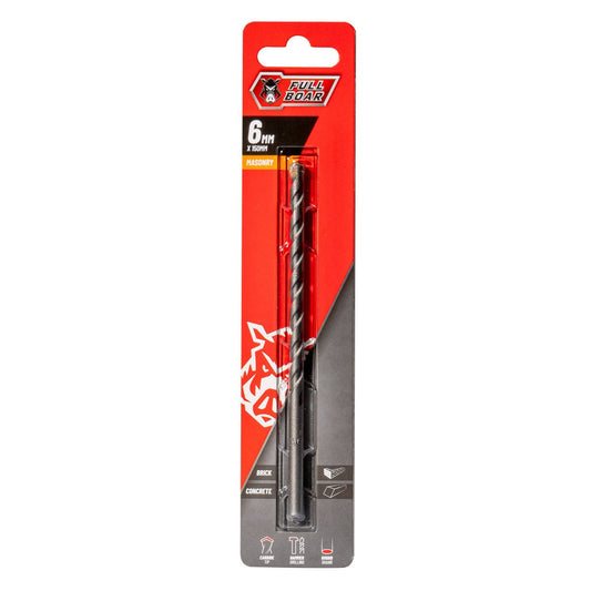 Full Boar 6mm TCT Masonry Drill Bit - 150mm Length - Durable for Brick & Concrete - Auzzistore