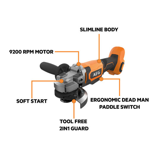AEG 18V Angle Grinder Skin Only - 125mm - High Performance - Compact Design – view 2 - Auzzistore