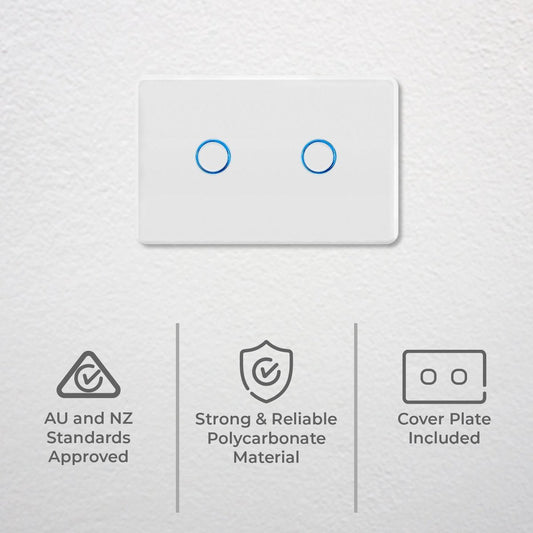Deta Touch Activated Light Switch - 2 Gang - Polycarbonate - Gloss White – view 2 - Auzzistore