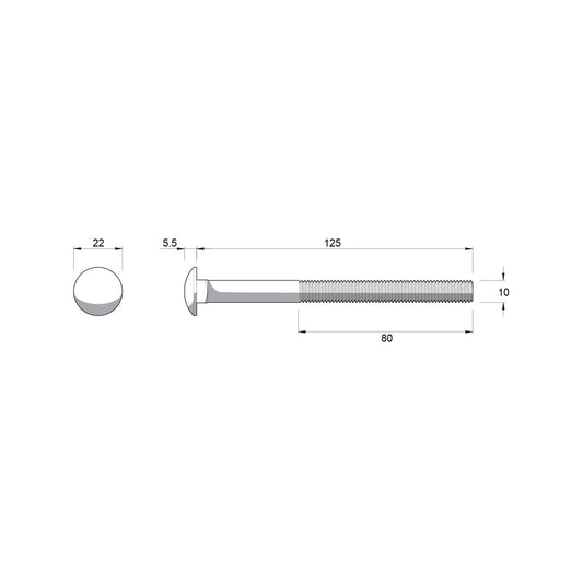 Zenith M10 Cup Head Bolt and Nut - 125mm - Zinc Plated - 4.6 Grade Steel – view 2 - Auzzistore