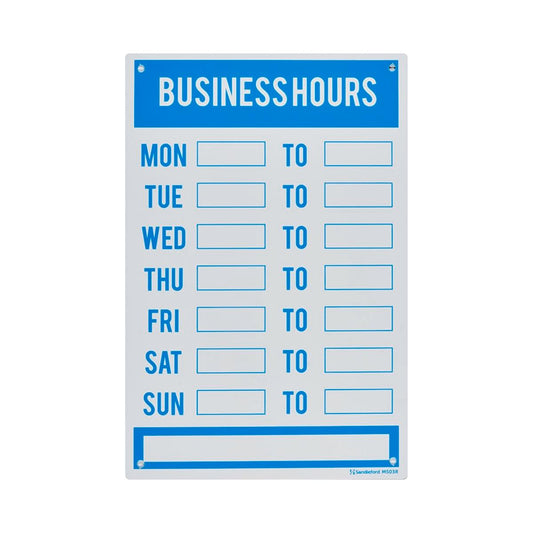 Sandleford Plastic Business Hours Sign - 300 x 200mm - White/Blue - Auzzistore