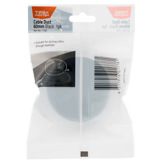 Taskmaster 60mm Black Cable Duct - Cable Management Solution - Easy Install
