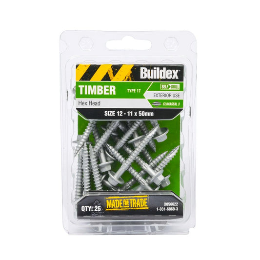 Buildex Timber Screws - 12 11 x 50mm - Galvanised Steel - 25 Pack - Auzzistore