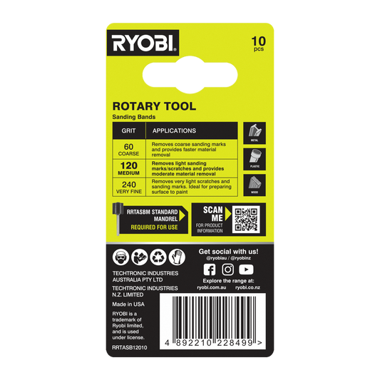 Ryobi 120 Grit Sanding Band 10 Pack - 38mm x 1mm - Surface Preparation – view 2 - Auzzistore