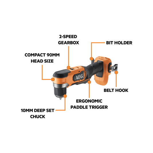 AEG 18V Brushless Right Angle Drill - 90mm - Skin Only - Compact Design – view 2 - Auzzistore