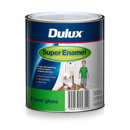 Dulux Super Enamel Paint 500ml Semi Gloss Vivid White Smooth Finish - Auzzistore