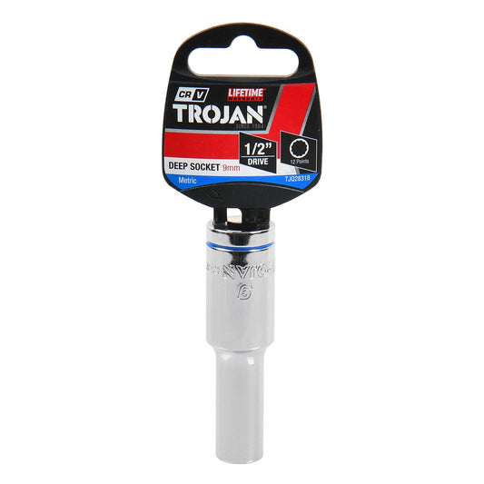 Trojan 9mm Deep Socket 1/2" Drive - Polished Chrome Vanadium - 12-Point Design – view 2 - Auzzistore