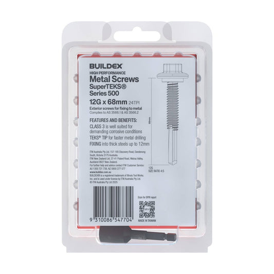Buildex 12g x 68mm Galvanised Superteks Screws - 50 Pack - Self-Drilling – view 2 - Auzzistore