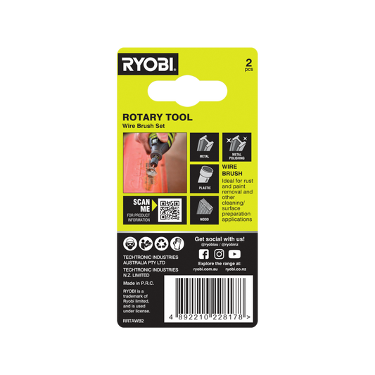 Ryobi Wire Brush 2 Pack - 17mm Fanned & 19mm Flat Steel Brushes - 15,000 RPM – view 2 - Auzzistore