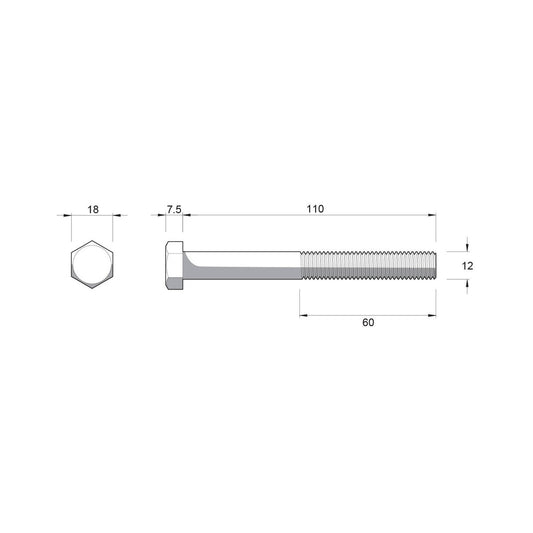 Zenith Hot Dip Galvanised Hex Head Bolts 12x110mm Steel Rust Resistant – view 2 - Auzzistore