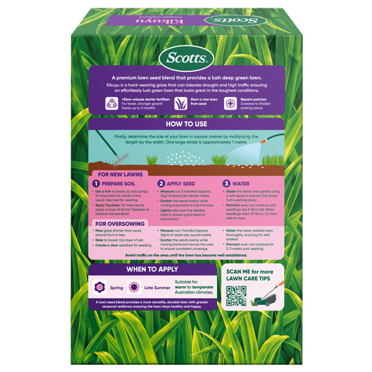Scotts Lawn Builder Kikuyu Lawn Seed 1.4kg Seed + Fertiliser Benefits – view 2 - Auzzistore