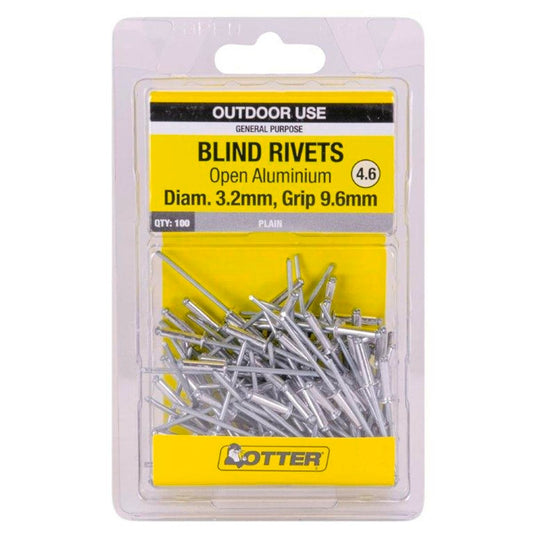 Otter Open Aluminium Blind Rivets 3 2 x 9 6mm 100 Pack Lightweight Durable - Auzzistore