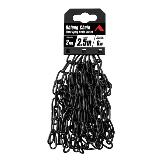 Pinnacle Black Matte Oblong Chain - 2mm x 5m - 6kg Load Rating - Decorative Use - Auzzistore