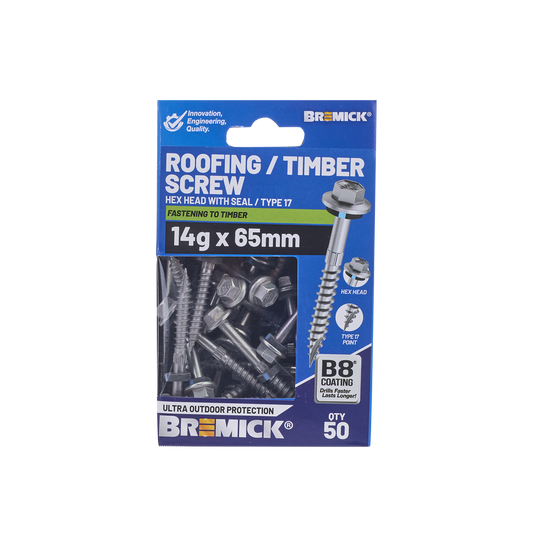 Bremick Hex Roofing Screw 14g x 65mm - 50 Pack - Watertight - Corrosion Resistant – view 2 - Auzzistore