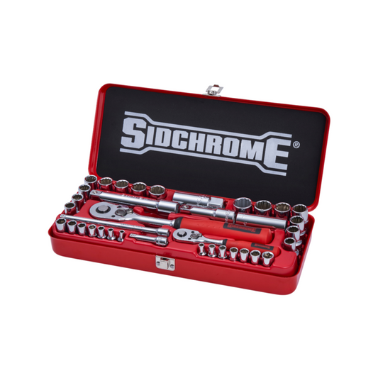 Sidchrome 37 Piece Socket Set - 1/4" & 1/2" Drive - Chrome Vanadium Alloy - Auzzistore