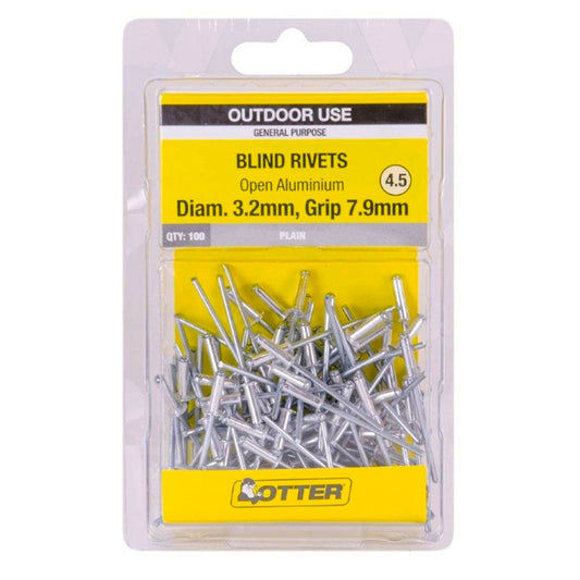 Otter Open Aluminium Blind Rivets 3 2 x 7 9mm 100 Pack Durable Lightweight - Auzzistore