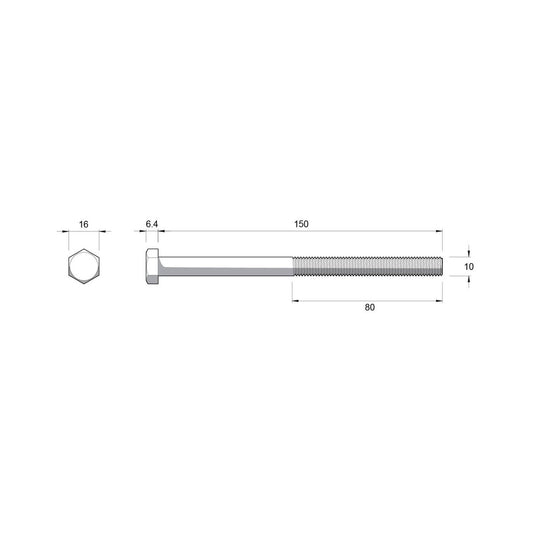 Zenith Zinc Plated Hex Head Bolts and Nuts - M10 x 150mm - 4.6 Grade Steel – view 2 - Auzzistore