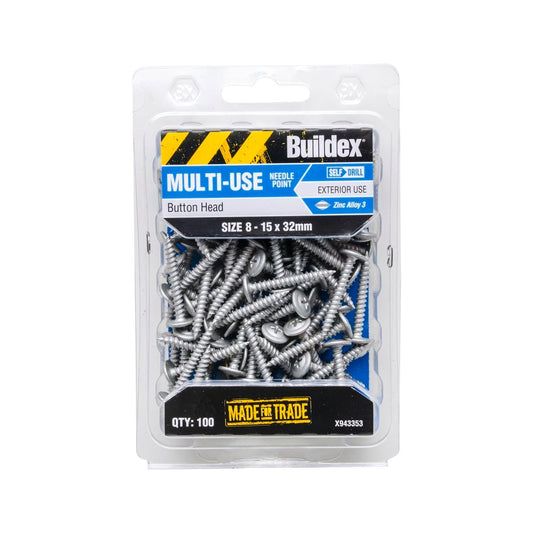 Buildex Button Head Needle Point Screws 8 15 x 32mm Galvanised 100 Pack - Auzzistore