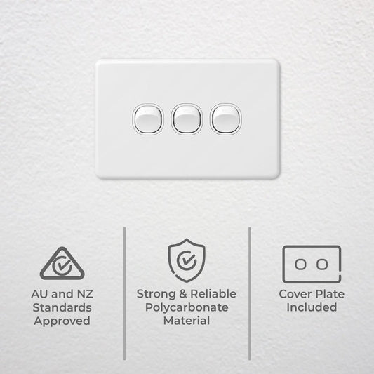 Deta X6 White Triple Switch - 3 Gang Polycarbonate - Classic Design – view 2 - Auzzistore