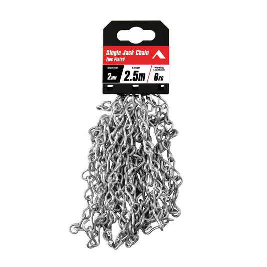 Pinnacle Zinc Plated Single Jack Chain 2mm x 5m - Silver - Rust Resistant - Auzzistore