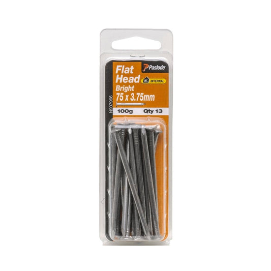 Paslode Flat Head Nails - 75mm - Bright Steel - Large Head - 13 Pack - Auzzistore