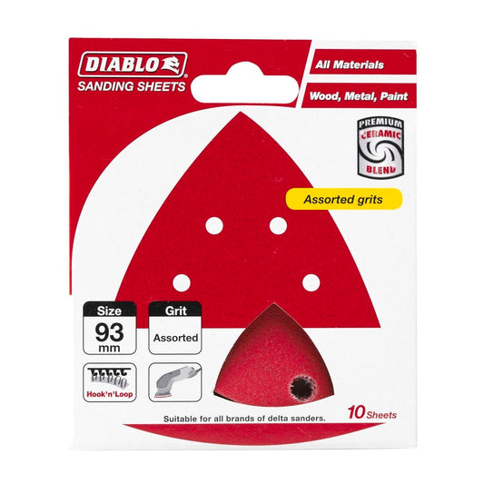Diablo Detail Sander Sheets - 93mm x 93mm - Assorted Grit - 10 Pack - Red - Auzzistore