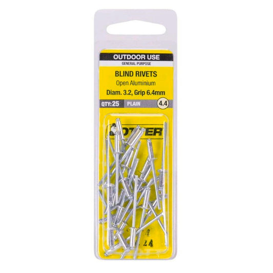 Otter Open Aluminium Blind Rivets 2 x 6 4mm 25 Pack Lightweight Durable - Auzzistore
