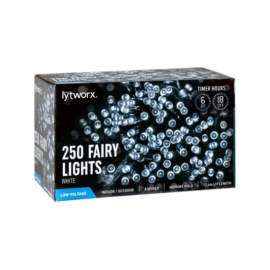 Lytworx 250 White LED Party Lights - 12.4m Plastic - Indoor Outdoor Use