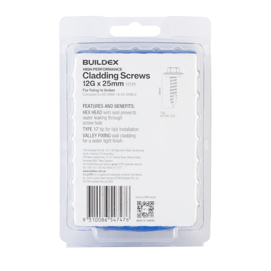Buildex 12g x 25mm Class 3 Cladding Screws - 100 Pack - Zinc-Alloy - Type 17 – view 2 - Auzzistore