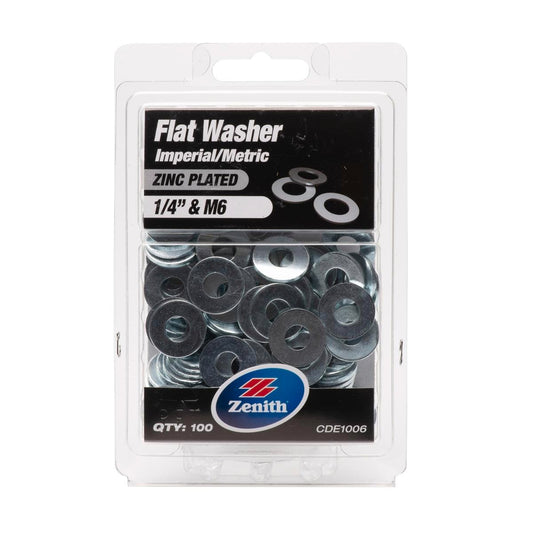 Zenith 1/4" Zinc Plated Flat Washer 100 Pack Steel Load Distribution - Auzzistore