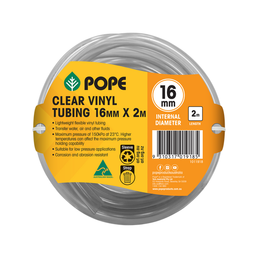 Pope Clear Vinyl Tubing - 16mm x 2m - Flexible Hose for Liquid Transfer - Auzzistore