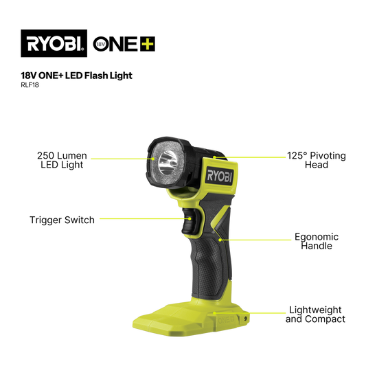 Ryobi 18V ONE+ LED Flashlight - 250 Lumens - Pivoting Head - Portable – view 2