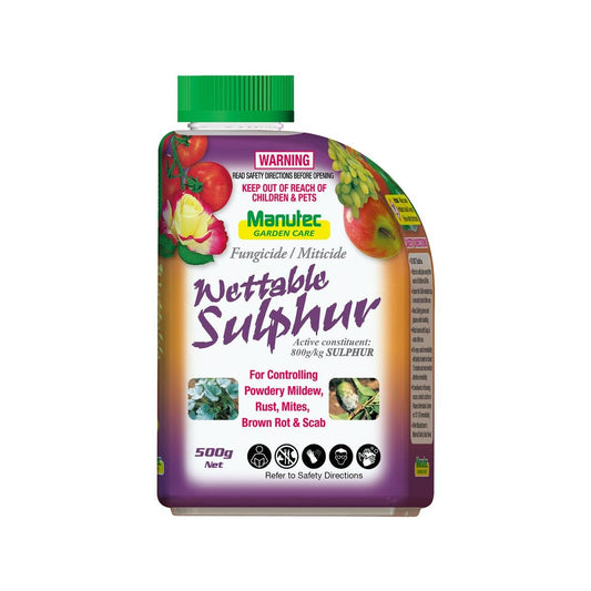 Manutec Wettable Sulphur 500g Soluble Powder Safe Fungicide Miticide