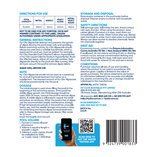Hy-Clor Algaecide 2L Benzalkonium Chloride Fast Acting Pool Treatment – view 2 - Auzzistore