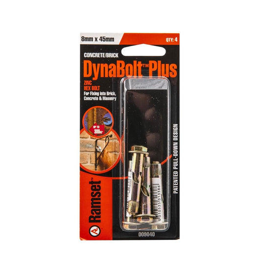 Ramset DynaBolt Plus 8 x 45mm Heavy Duty Hex Head Masonry Anchor 4 Pack - Auzzistore