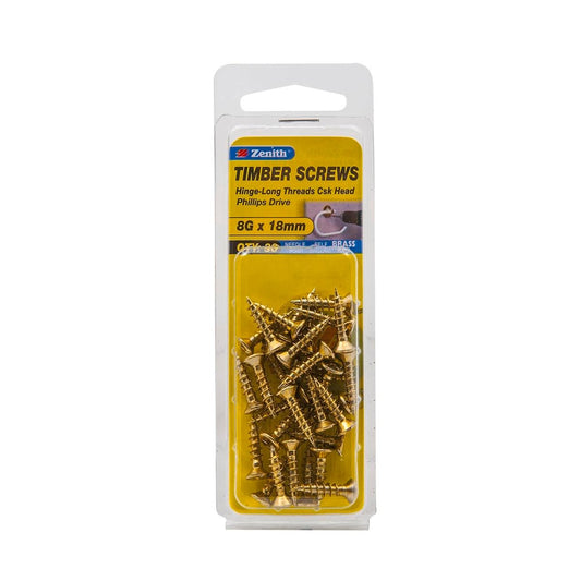 Zenith Timber Screws - 8g x 20mm - Brass Plated - Countersunk Head - 30 Pack - Auzzistore