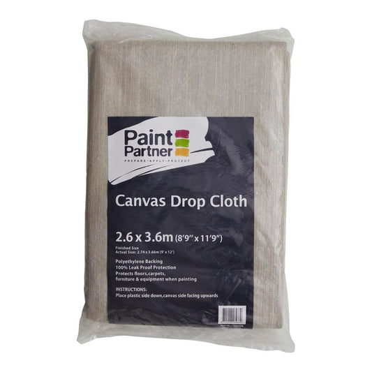 Paint Partner Canvas Drop Sheet 2.6 x 3.6m Plastic Backed Leak Proof - Auzzistore