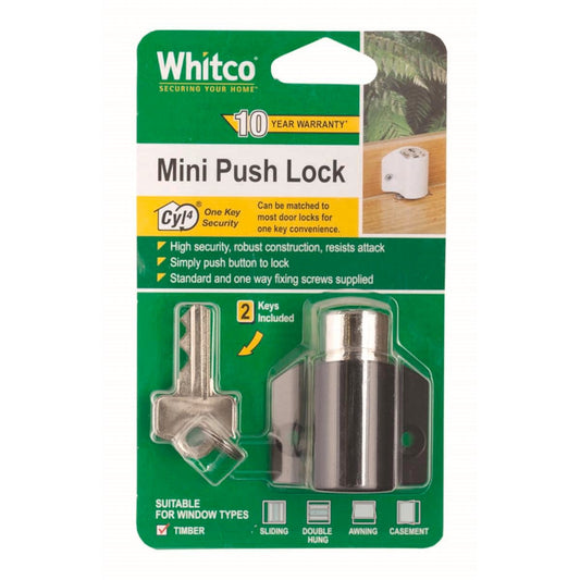 Whitco Black Cyl4 Mini Push Lock - High-Security Window Lock - 1 Pack - Auzzistore