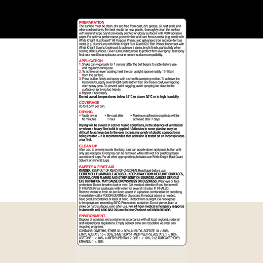 White Knight Squirts Undercoat Spray Paint 310g Solvent Based Durable – view 2 - Auzzistore