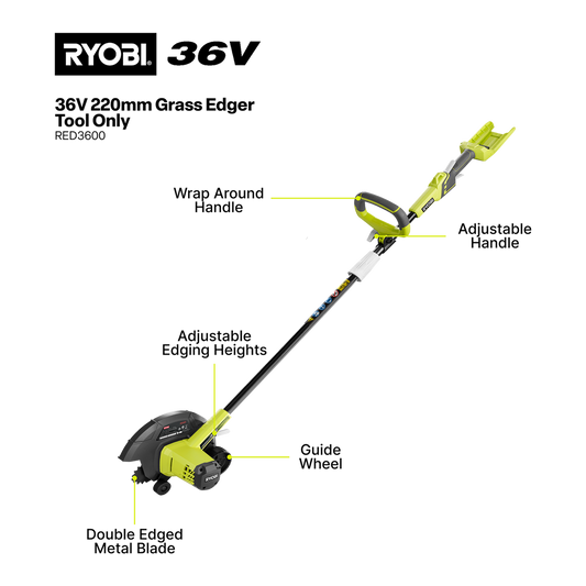 Ryobi Cordless Edger - 220mm - Plastic/Metal - 40mm Cutting Depth – view 2 - Auzzistore