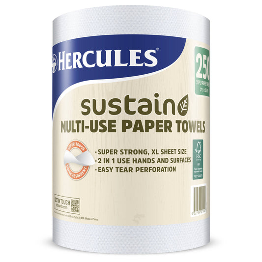 Hercules Paper Towel 250 Sheets - 2-Ply Heavy-Duty Cleaning - 250 Sheets