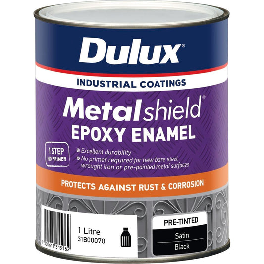 Dulux Metalshield 1L Epoxy Enamel Satin Black - Durable Rust Protection